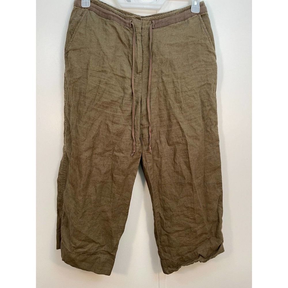 Talbots Womens Size 10 Crops Pants Capris Olive Green 100% Pure Irish Linen